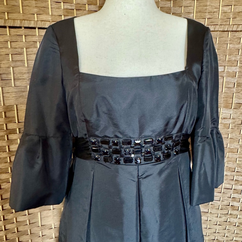 Donna Morgan black silk taffeta bell sleeve dress 14 - Picture 2 of 14